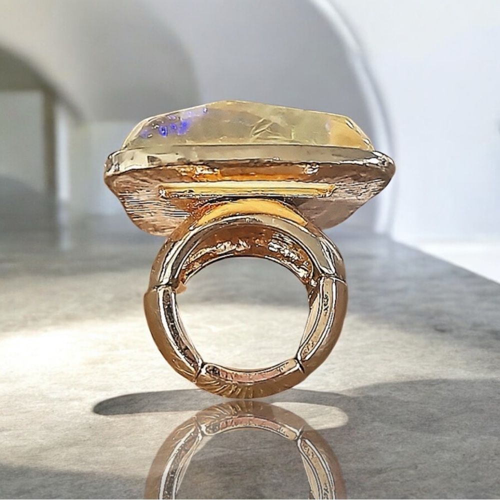 Yellow Stone Statement Cocktail Gold  Ring